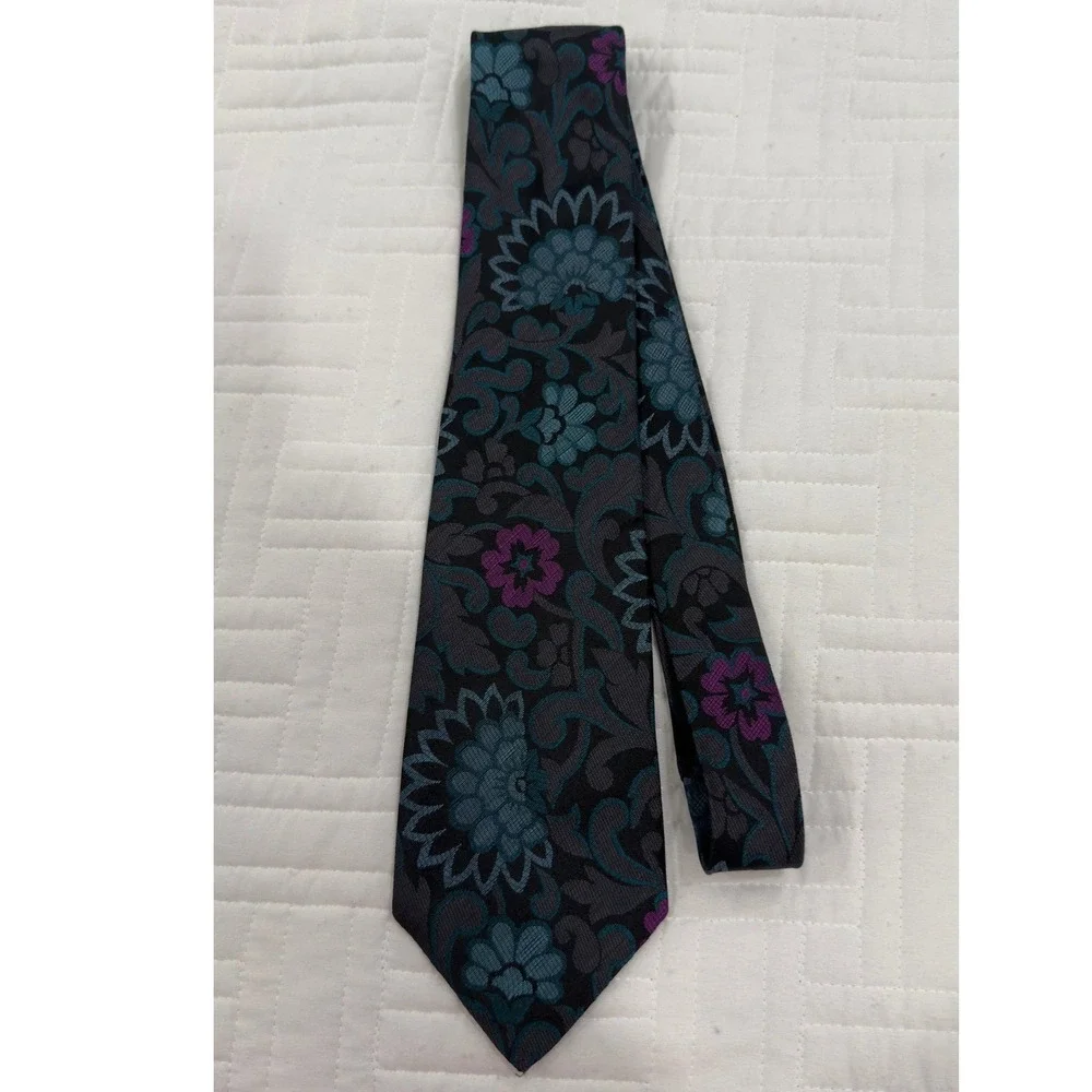 The Tailored Man San Francisco Floral Paisley Brocade Silk Necktie Teal Purple